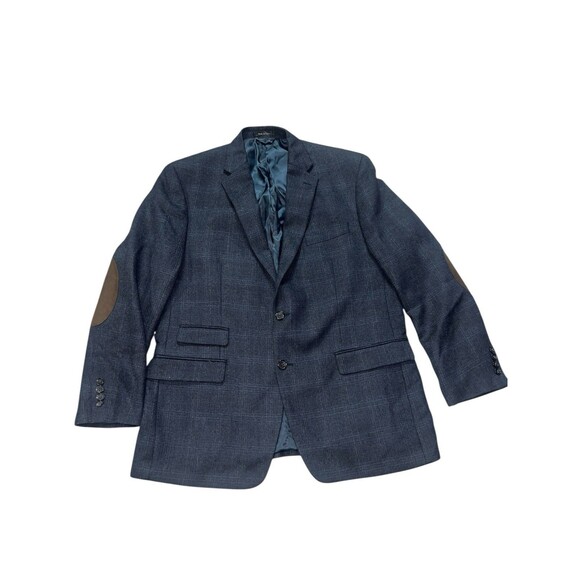 RALPH LAUREN GRAY WINDOWPANE WOOL BLAZER SUEDE ELBOW PATCHES MEN 44R - Picture 2 of 8